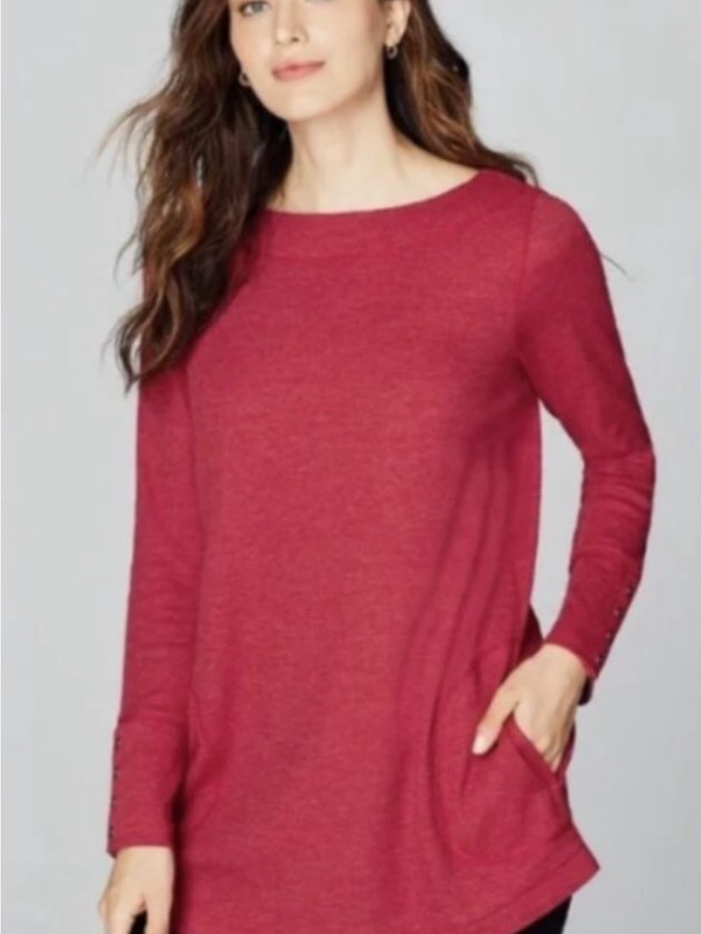 J Jill Red waffle knit Scoop Neck Long Sleeve Top